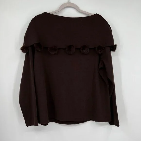 Lemmie for Nina Leonard Brown Knit Pom Pom Off Shoulder Sweater Sz 1X - Picture 5 of 8